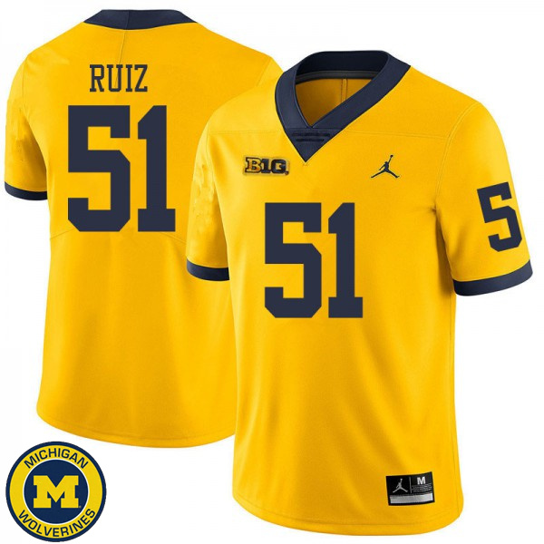 Men's University of Michigan #51 Cesar Ruiz Yellow Jordan Brand High School Jersey